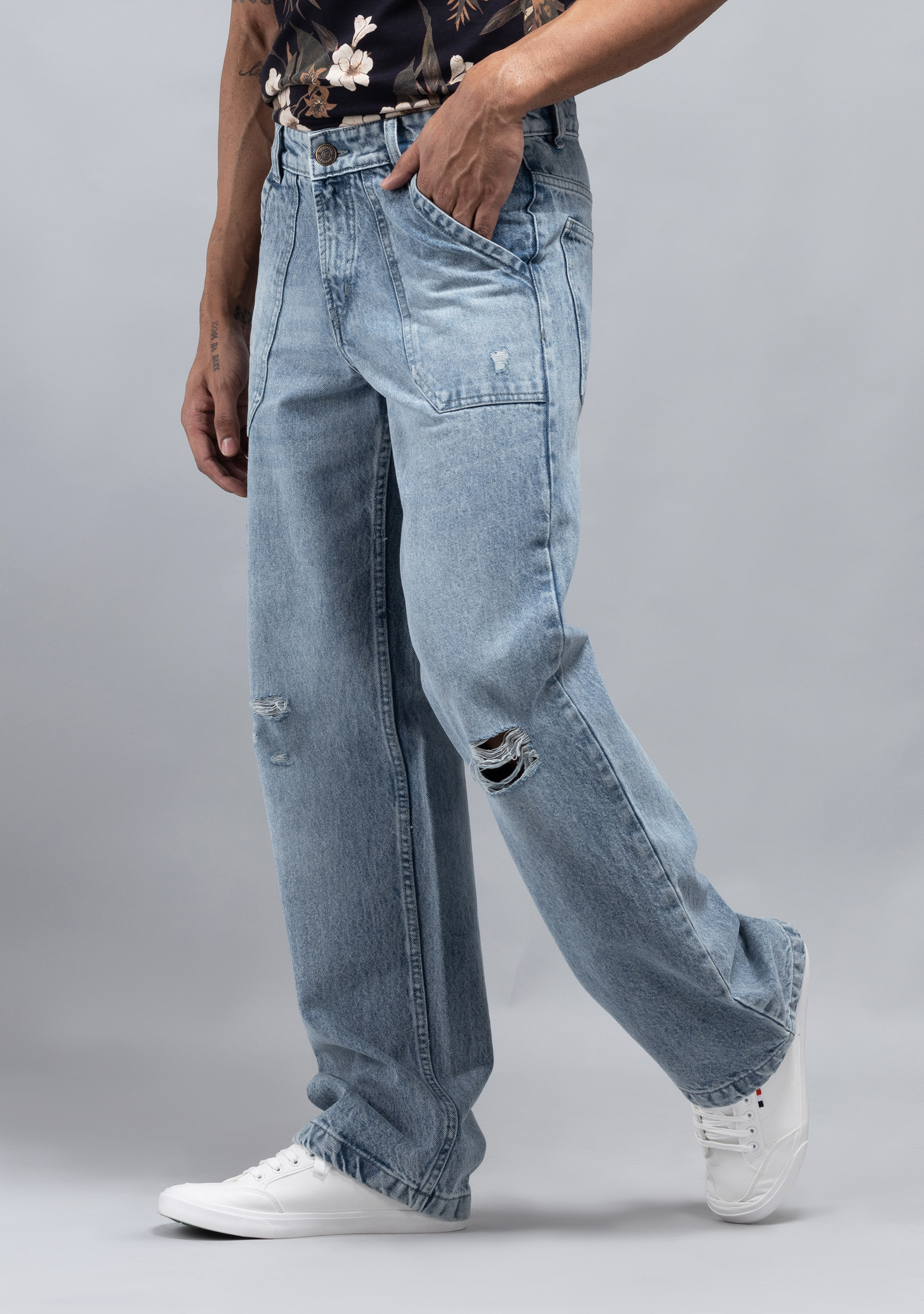 Sky Blue Wide Leg Cotton Fashion Jeans - Buy Online in India @ Mehar