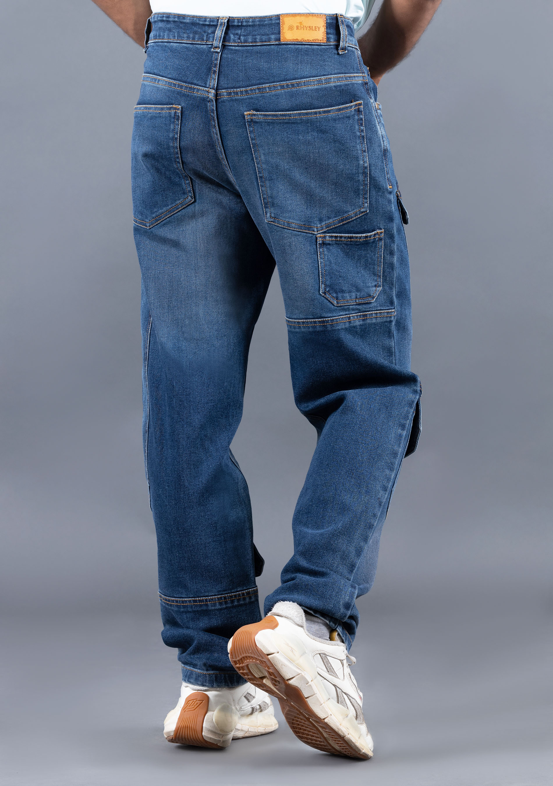 Vintage Blue Straight Fit Rhysley Men's Cargo Jeans - Buy Online in ...