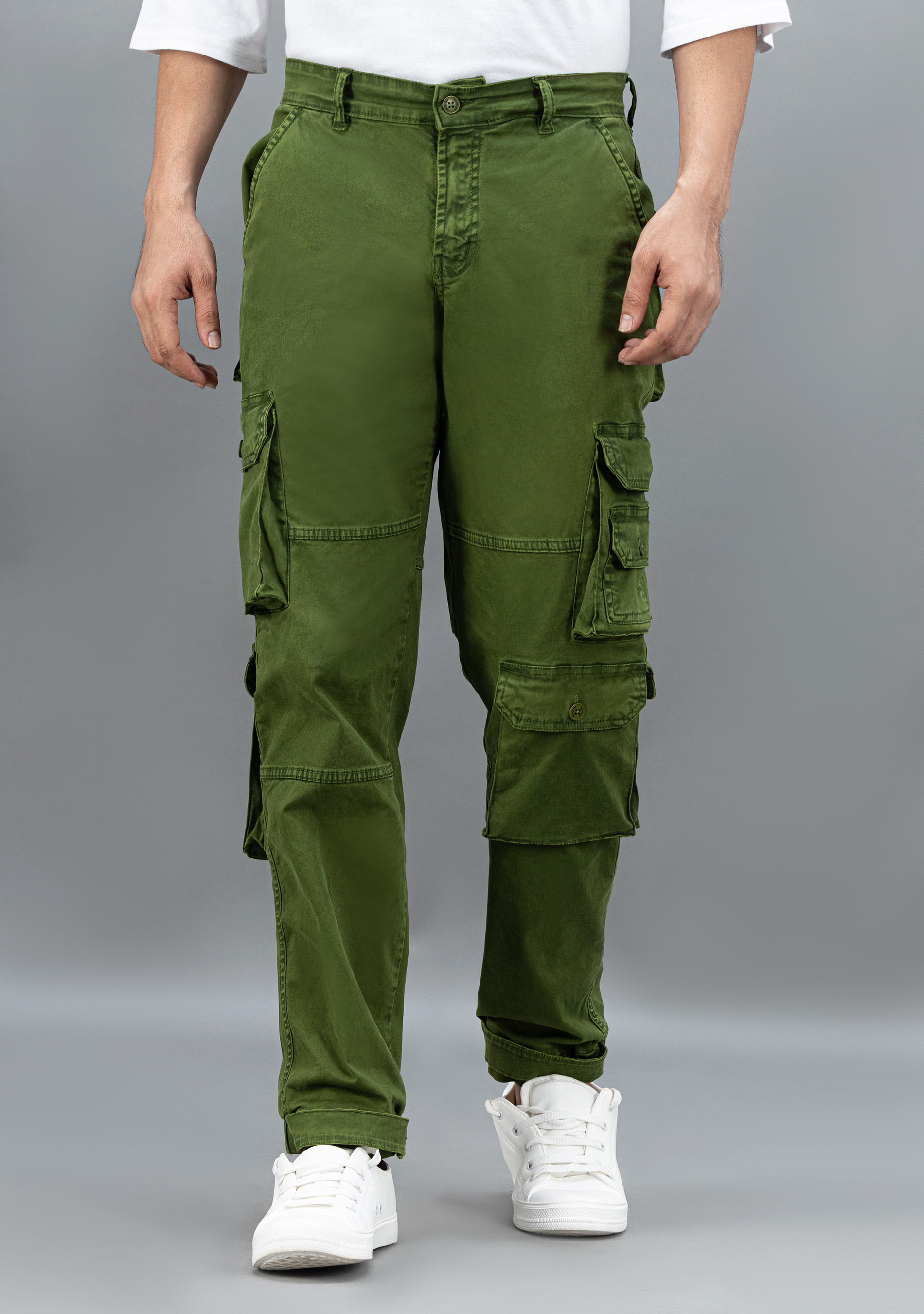Dark Green Straight Relaxed Fit Rhysley Men's Cargo Trousers - Buy ...