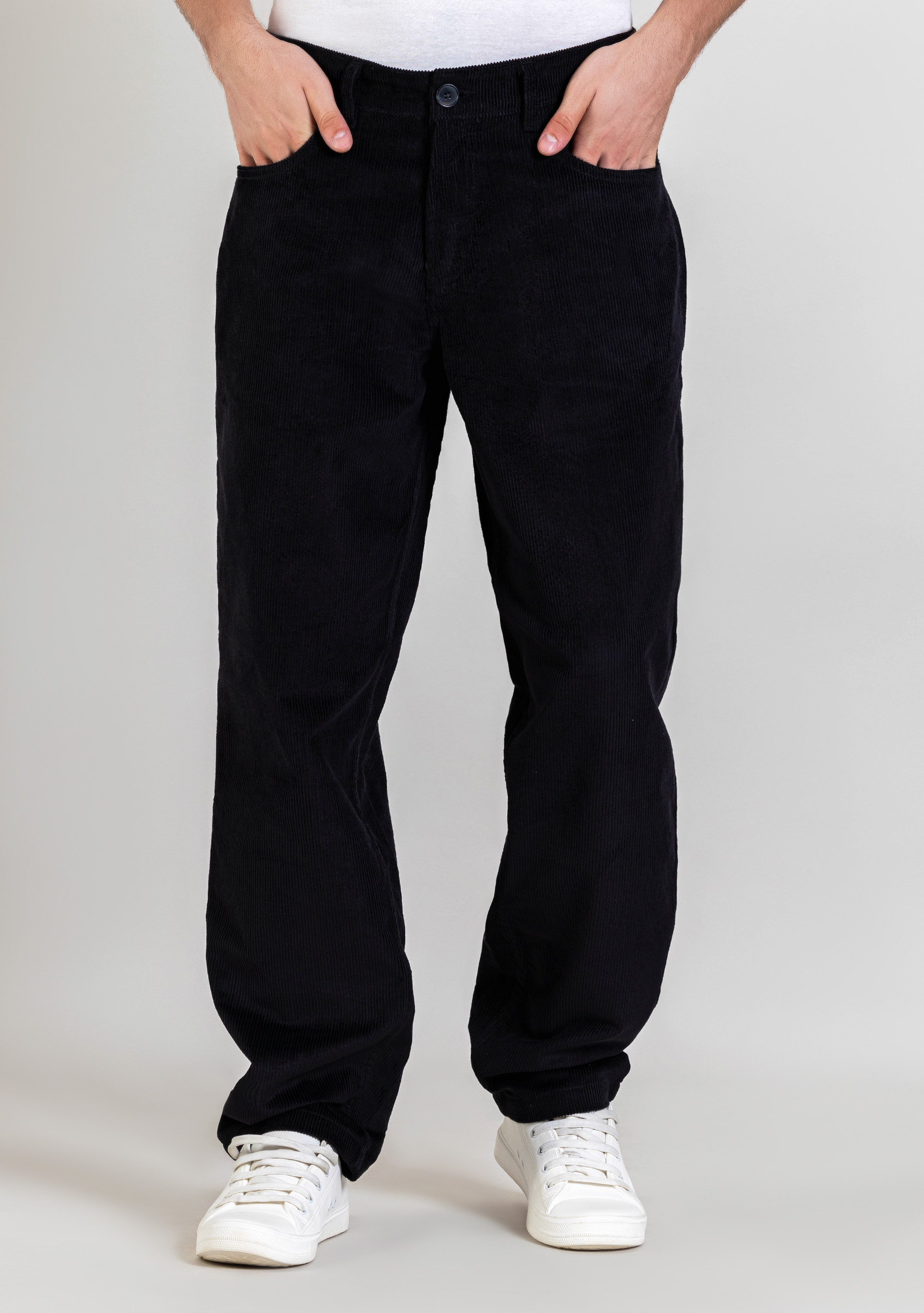 Black Relaxed Fit Men's 5 Pocket Corduroy Trousers - Buy Online in ...