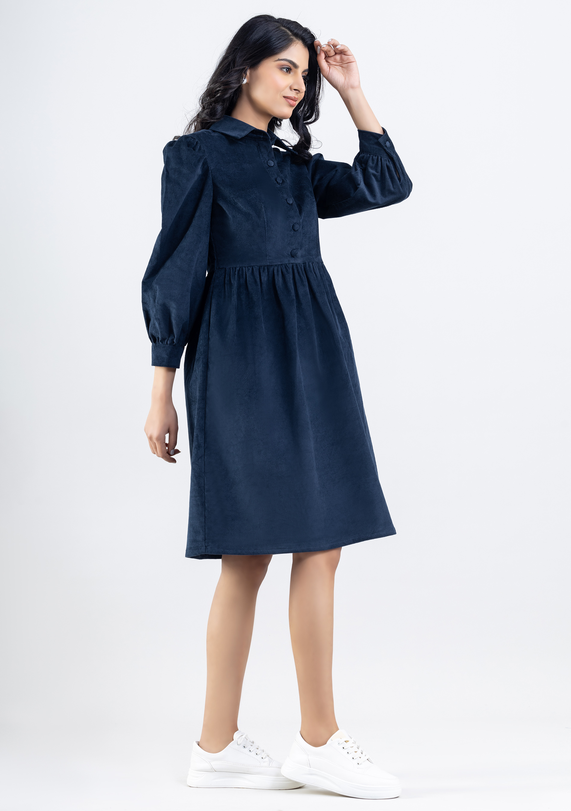 Navy Blue Corduroy Midi Dress Buy Online in India Mehar