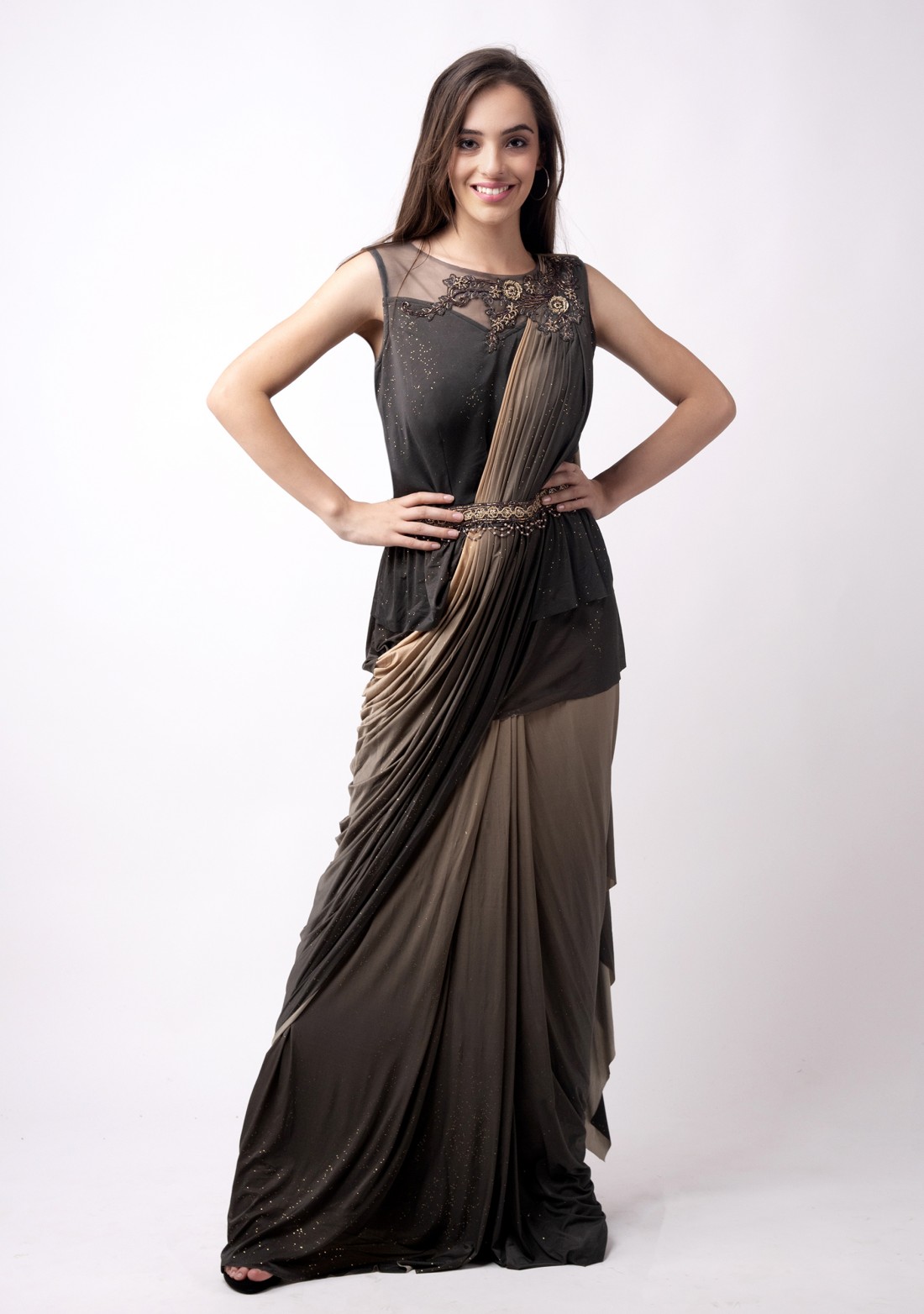 Rutba Khan Indo Western Saree Style Gown Ready to Drape - Vasangini