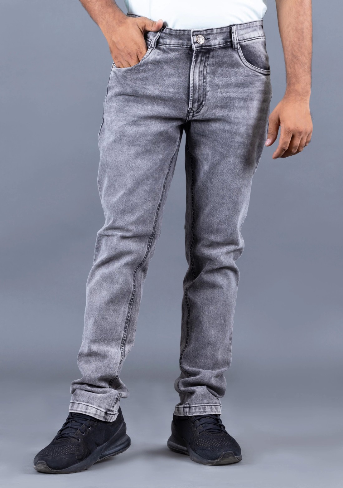 Grey Denim Fabric Straight Fit Jeans