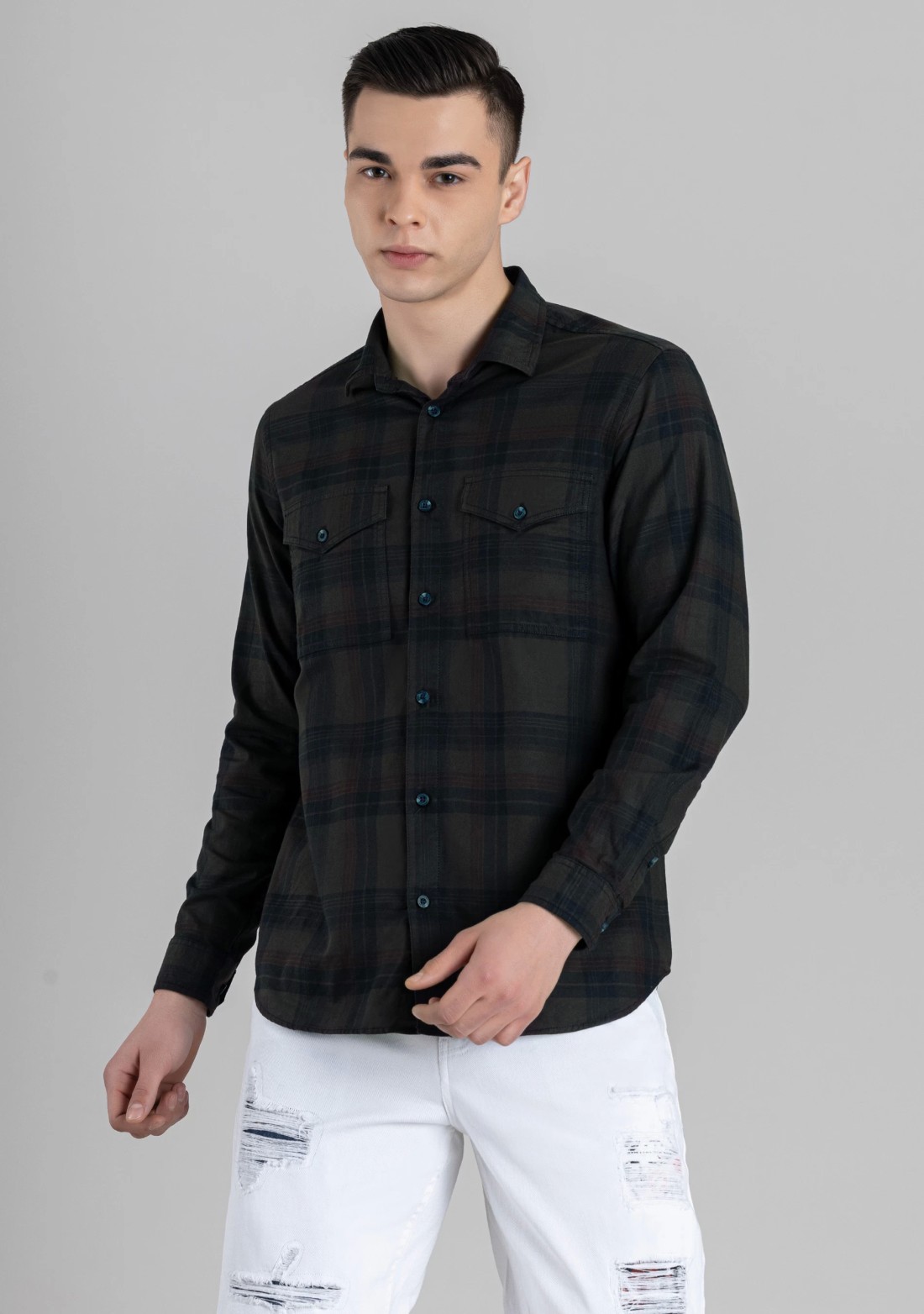 Dark Brown Regular Fit Men's Cotton Check Shirt - Buy Online in India ...