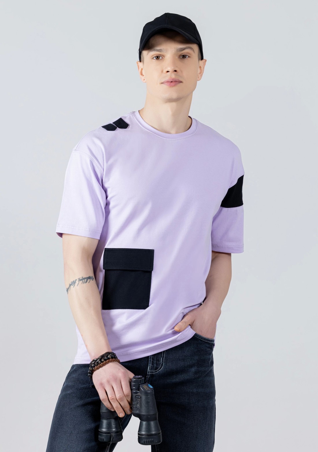 Lilac Drop Shoulder Regular Fit Men's T-shirt - Buy Online in