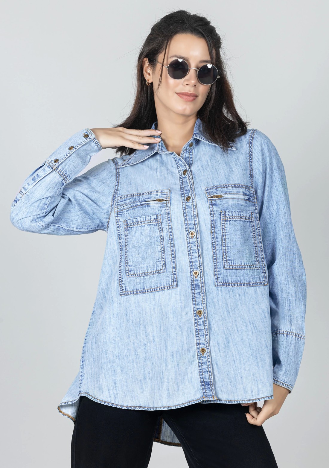 Buy Women Tailored Fit Denim Shirt Online at Best Prices in India - JioMart.