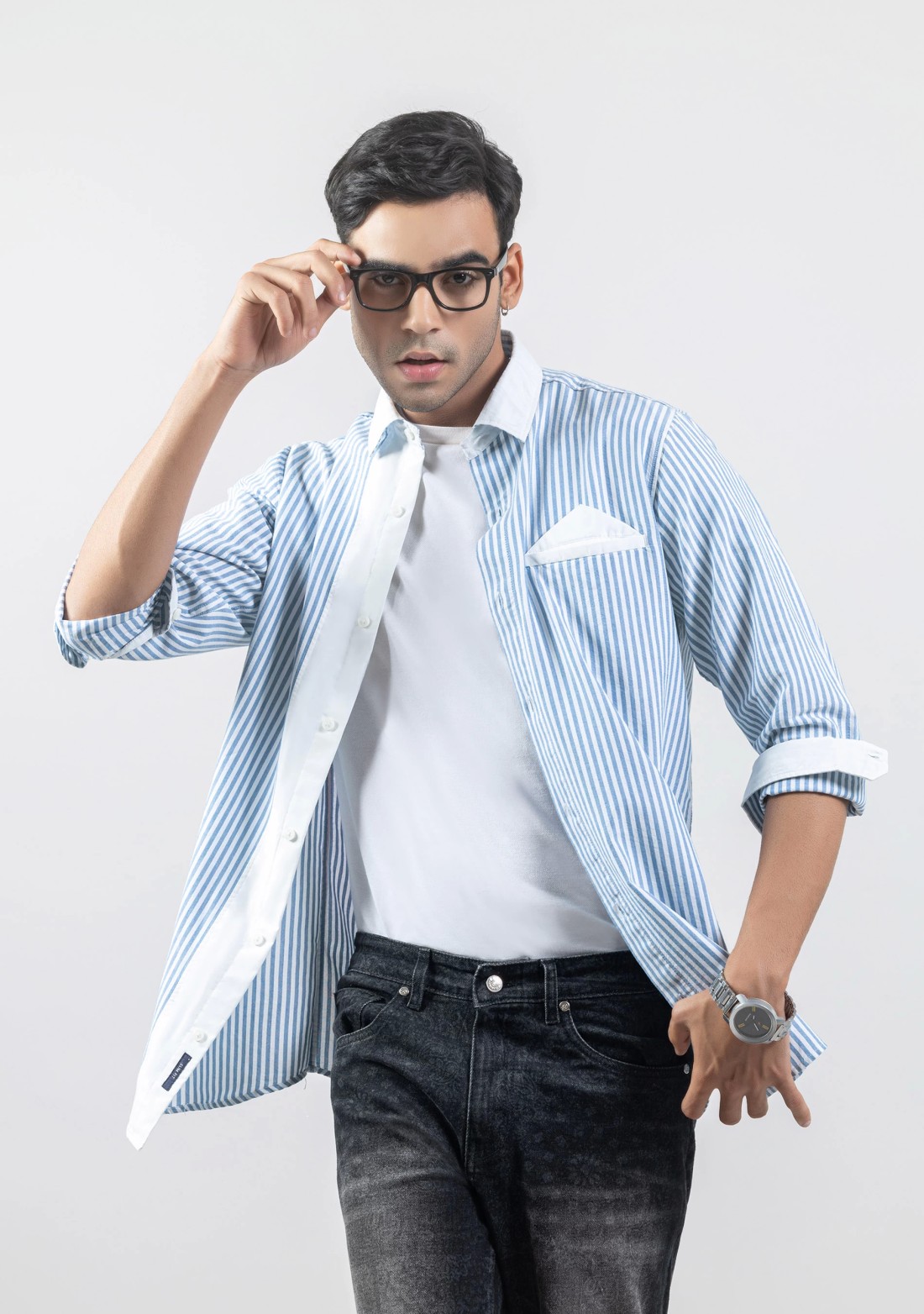 White And Blue Striped Slim Fit Premium Cotton Men's Shirt - Buy Online in  India @ Mehar