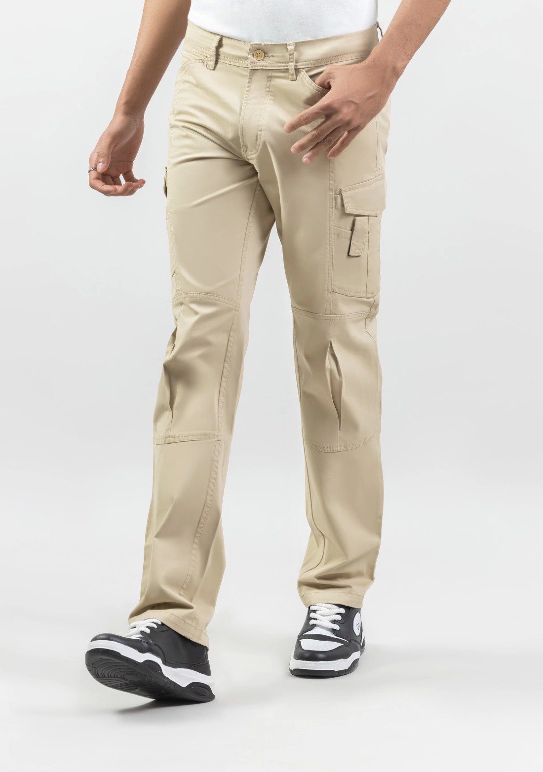 Light Beige Straight Fit Men's Stretchable Cargo Trousers - Buy Online in  India @ Mehar