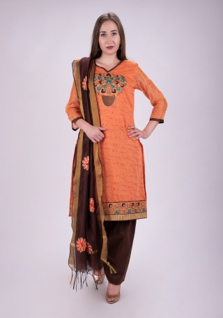 Women Orange Printed Salwar Suit Set