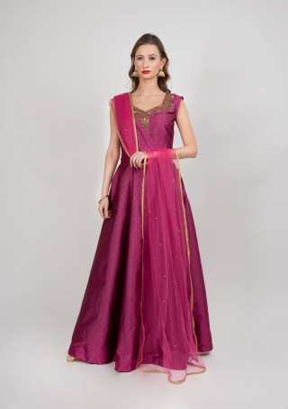 Dusty Pink Flared Gown with Dupatta
