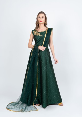 Dark Green Flared Gown with Dupatta