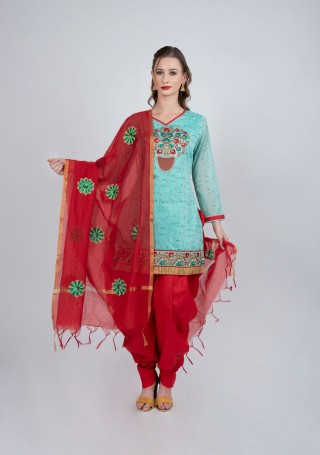Cyan Printed Salwar Suit Set
