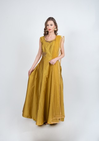 Mustard  Flared Gown with Dupatta