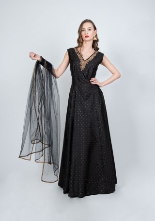 Black Flared Gown with Dupatta