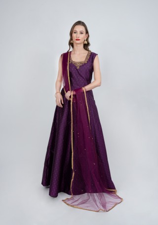 Purple Color Flared Gown with Dupatta