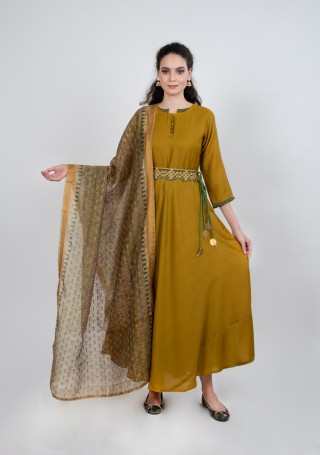 Handcrafted Silk Gown with Dupatta