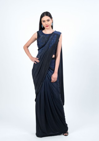 Navy Blue Ombre Ready to wear Saree