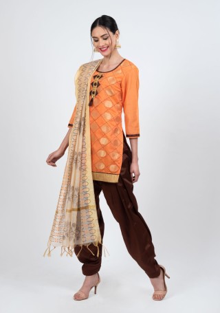 Orange and  Dark Brown  Patiala Salwar Suit Set