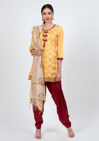 Yellow and Maroon Patiala Salwar Suit Set