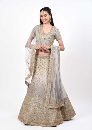 Grey Ombre Shimmer Handcrafted Lehenga Set