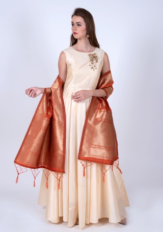 Cream Color Gown Paired with Contrast Dupatta