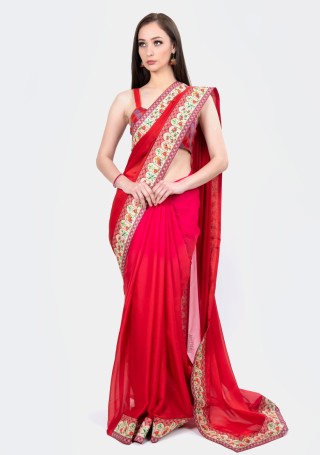 Gorgeous Red and Pink Dual Tone Georgette Saree