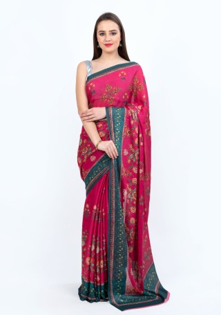 Pink Digital Print Georgette Saree with Semi-Stitched Blouse