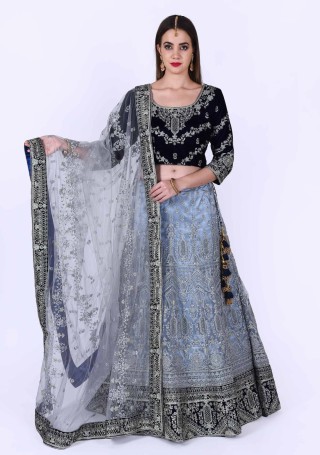 Awesome Grey color Sequins Embroidered Art Silk Lehenga – Gunj Fashion