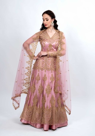 Lilac Pink  Embroidered Party Wear Set