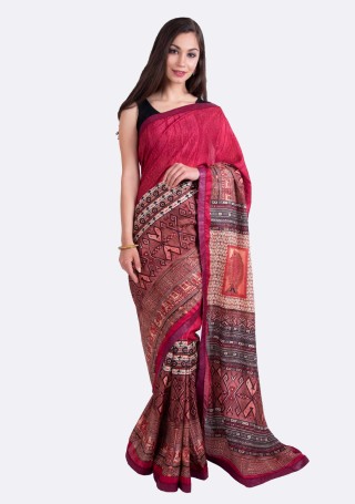 Ruby Pink Multi-Color Silk Digital Printed Traditional Saree