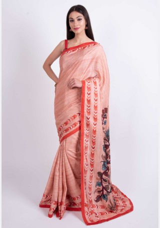 Peach Multi-Color Silk Digital Printed Traditional Saree