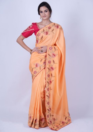 Peach-Colored Embroidered Saree