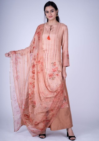 Digital Printed Apricot Peach Jacquard Silk Salwar Suit Set