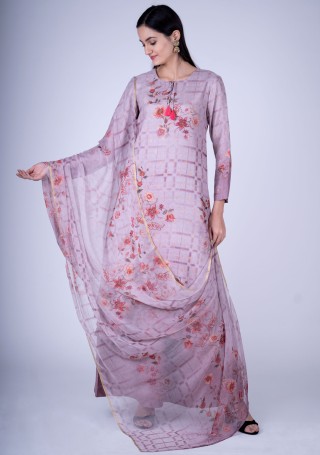 Digital Printed Lavander Jacquard Silk Salwar Suit Set