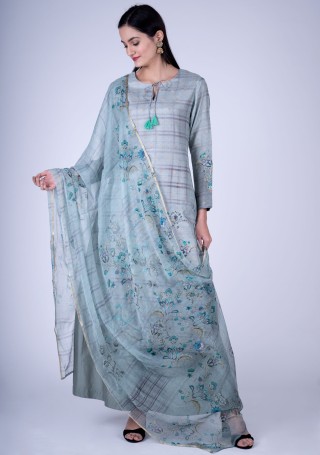 Digital Printed Sage Green Jacquard Silk Salwar Suit Set