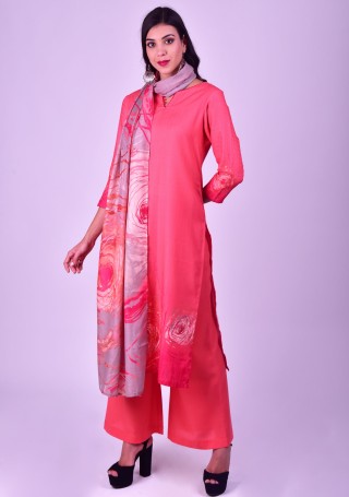 Hot Pink Pashmina Digital Printed Suit set
