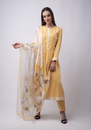 Multicolour Printed Cream and Yellow Suit Set