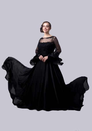 Black Embroidered Glamorous Gown with Dupatta