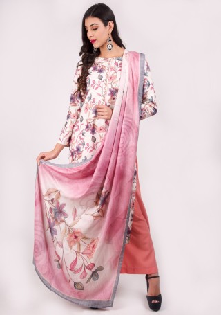 Ivory Multi-Colour Digital Printed Pashmina Suit Set