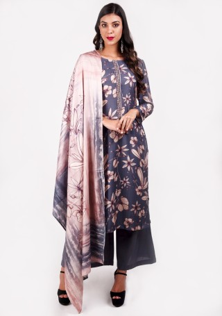 Grey Colour Digital Printed Pashmina Suit Set