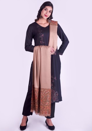 Black Digital Printed Pashmina Suit Set with Shawl