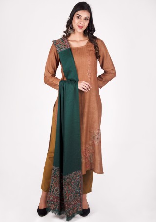 Caramel Brown Digital Printed Pashmina Suit Set with Shawl
