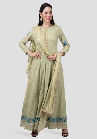Pastel Green Lakhnavi Embroidered Anarkali suit