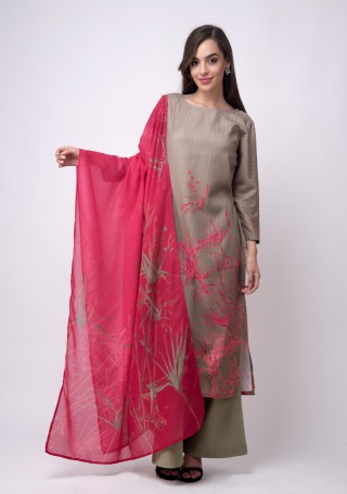 Pale mauve and Pink Pashmina Digital Printed Suit set