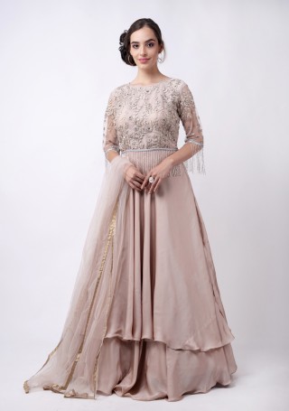 Dusty Pink Floor Length Stunning Gown with Dupatta