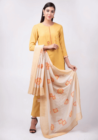 Yellow Embroidered Silk Kurta Pant Set