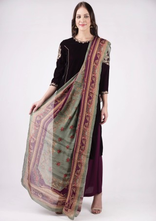 Wine colour Embroidered Velvet Salwar Suit Set