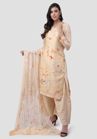 Light Peach Digital Printed Pure Asfa Silk Salwar Suit Set