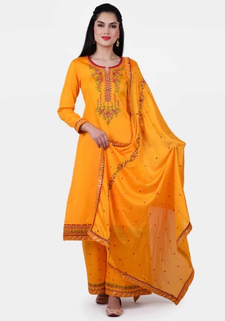Orange Jam Silk Embroidered Salwar Suit Set