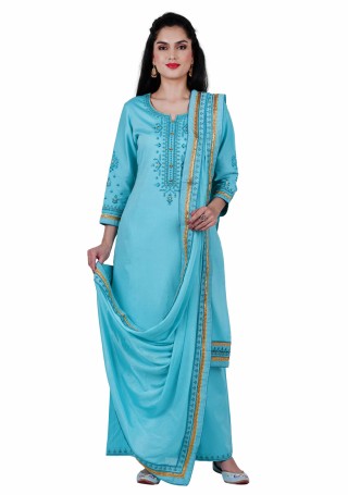 Light Blue Jam Silk Embroidered Salwar Suit Set